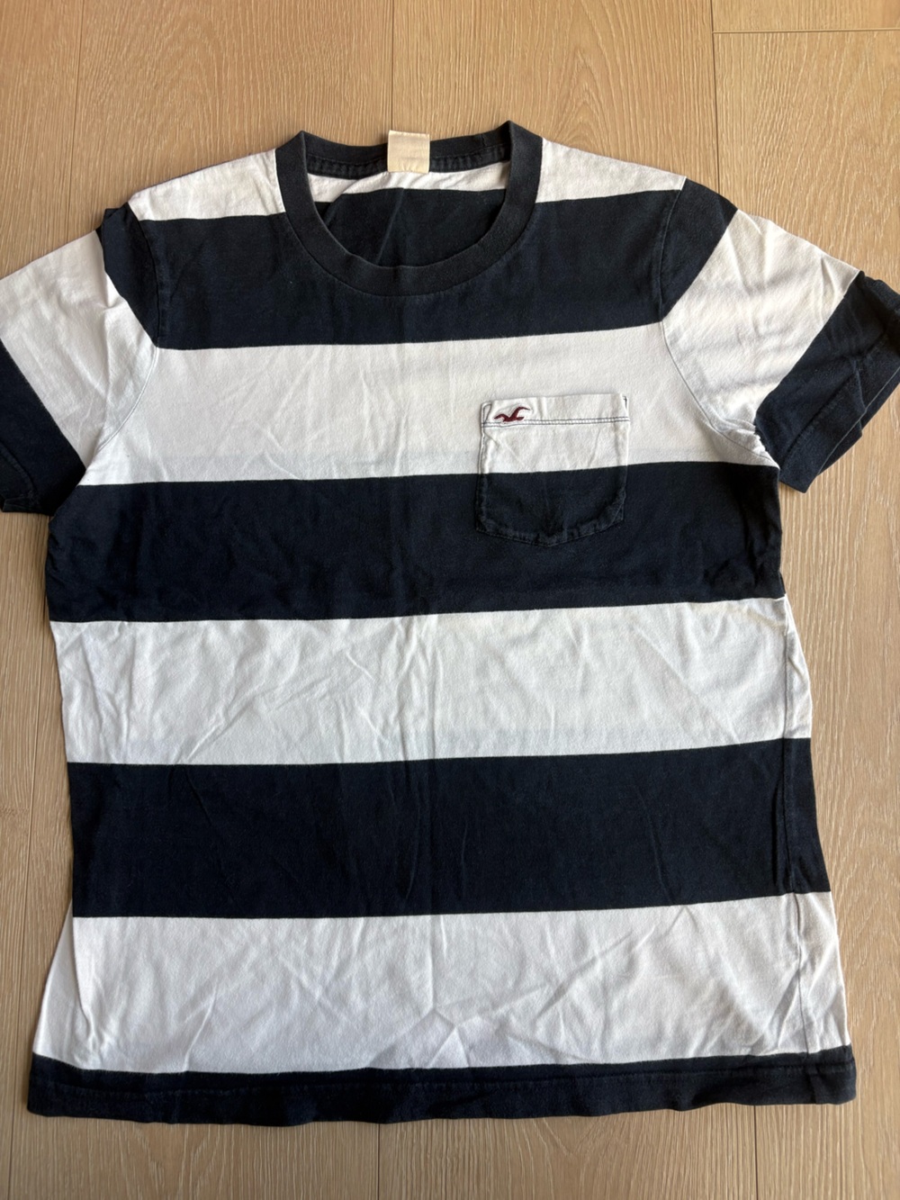 Hollister Black & White Wide Stripe Pocket Tee